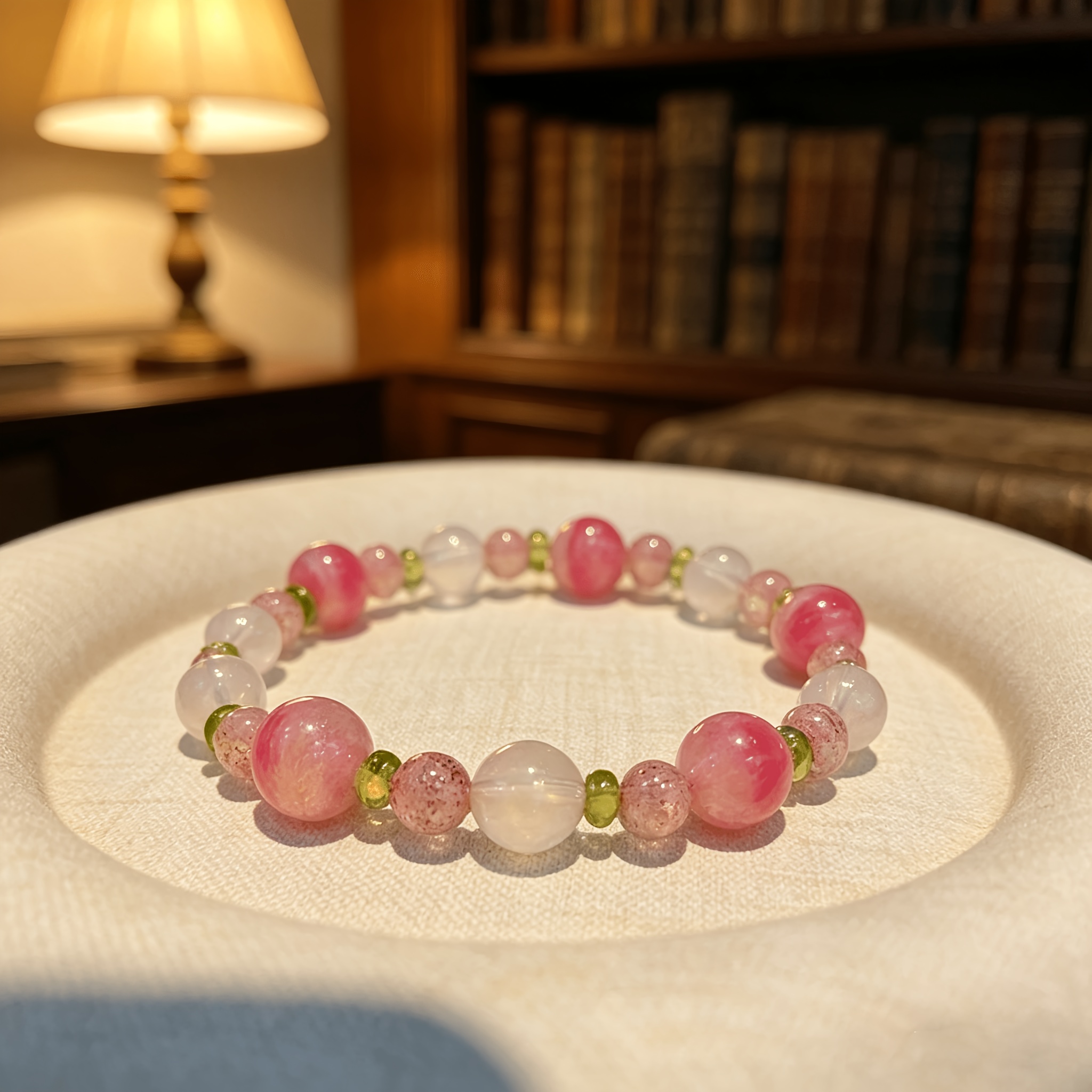 Women's Handmade Multi-Colour Stone Bead Bracelet, Pink & Green Quartz